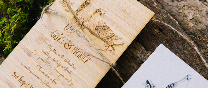 Country wedding invitations- Love Birds on Wood